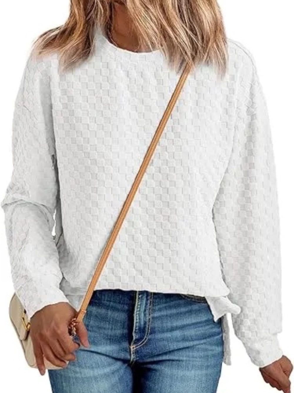 Automet Trendy White Textured Checkered Crewneck size XL